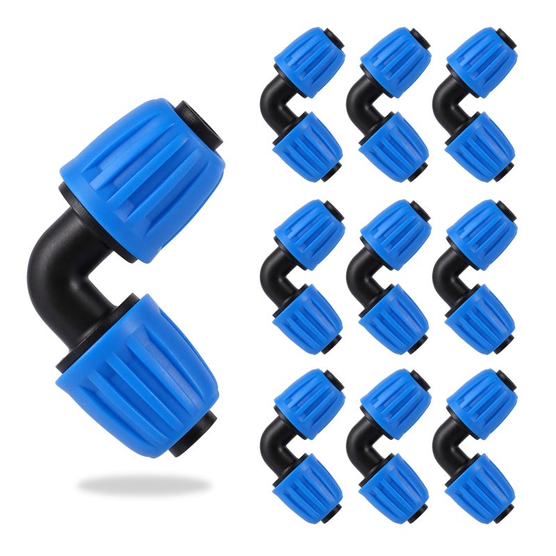 FULAIERGD 1/2 inch Blue Lock Barbed Elbow Connectors fit Drip Irrigation Fittings,16mm PE Tubing Connectors For 1/2"" Drip Irrigation Tubing (OD 0.620 in.ID is 0.520. in)(10 Pcs Blue) - Image 1